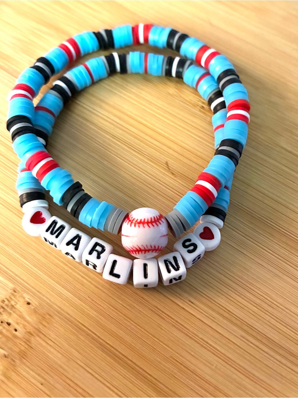 Marlins Beaded Stretch Bracelet Set - Blue Red Black